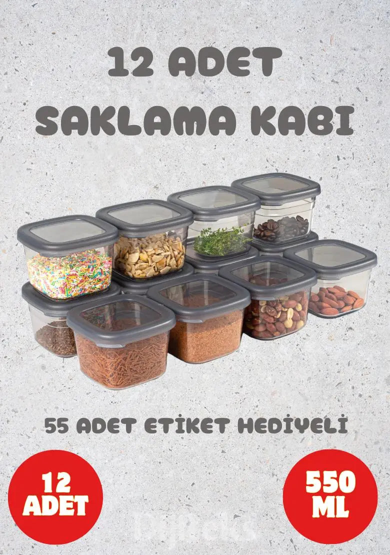 12'li Baharatlık Seti - 550ml - Etiket Hediyeli - DIJITEKS