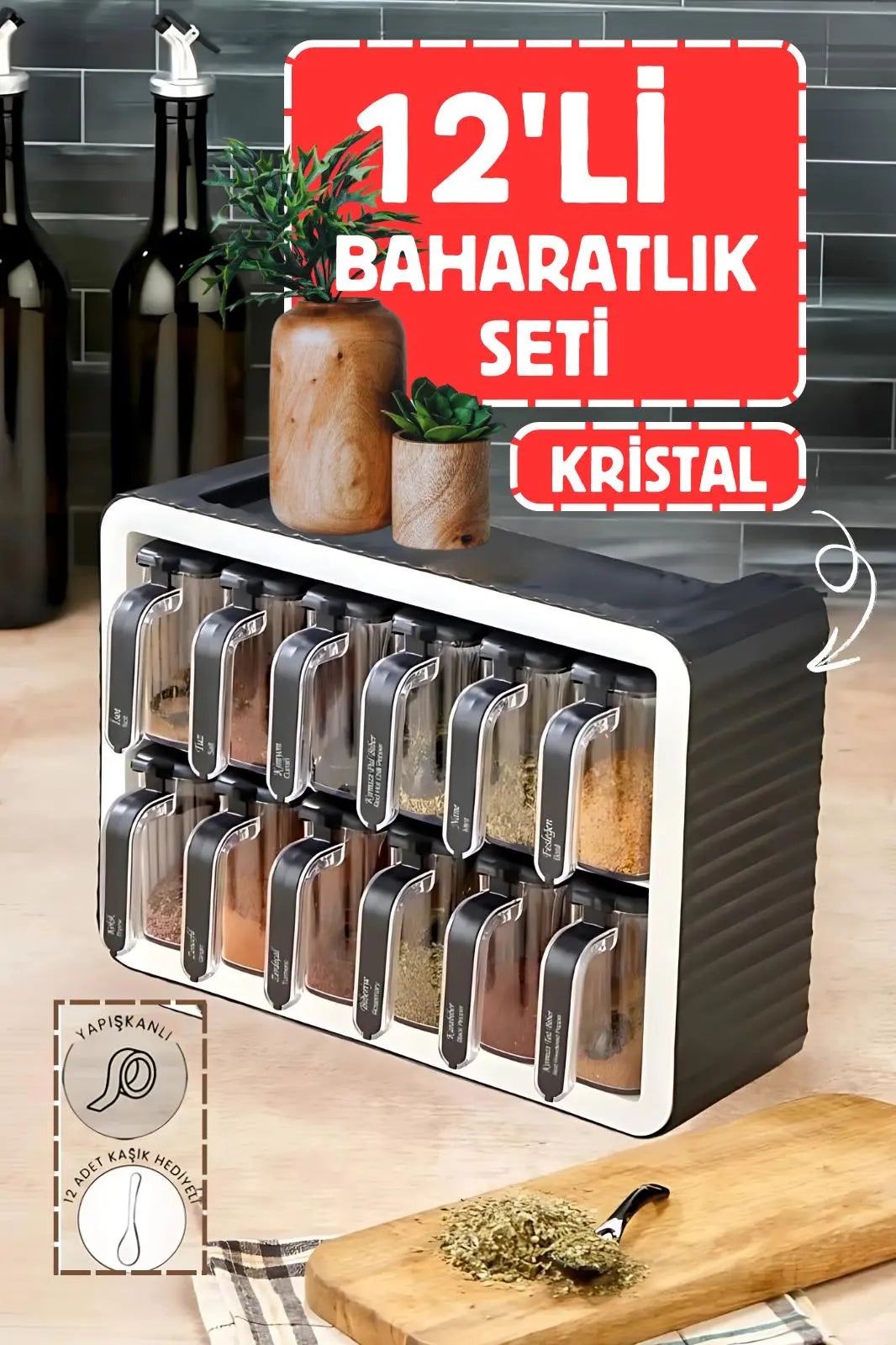 12'li Kristal Baharatlık - Siyah - DIJITEKS